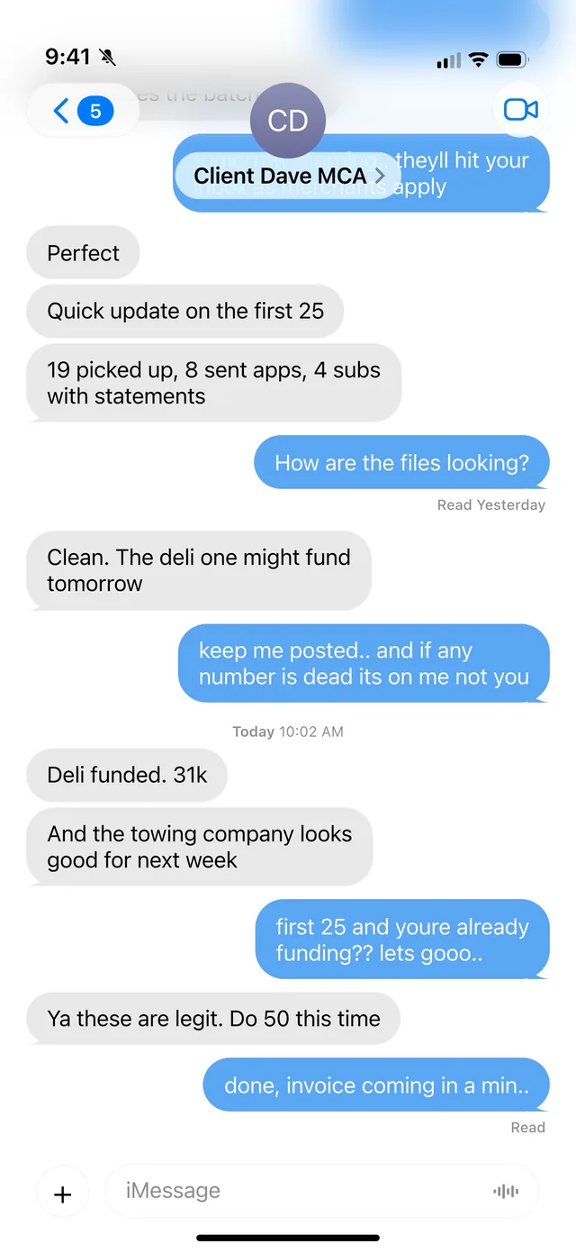 iMessage thread with a buyer: “Ya these are legit. Do 50 this time”