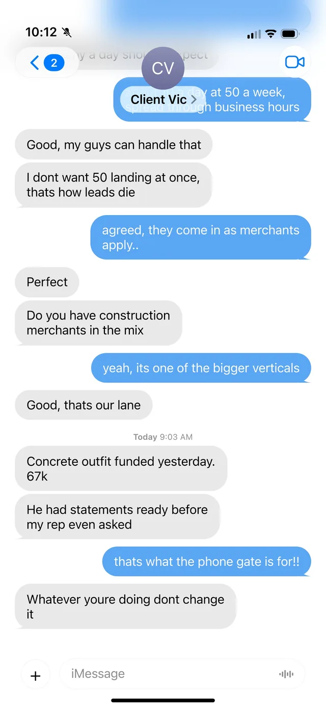 iMessage thread with a buyer: “Whatever youre doing dont change it”